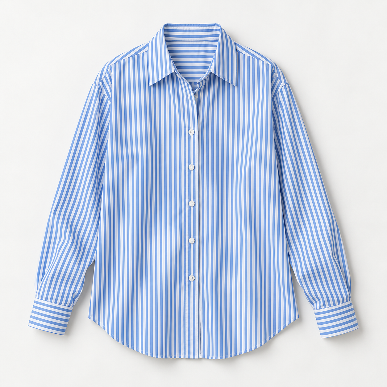 Blue and white striped button-up shirt