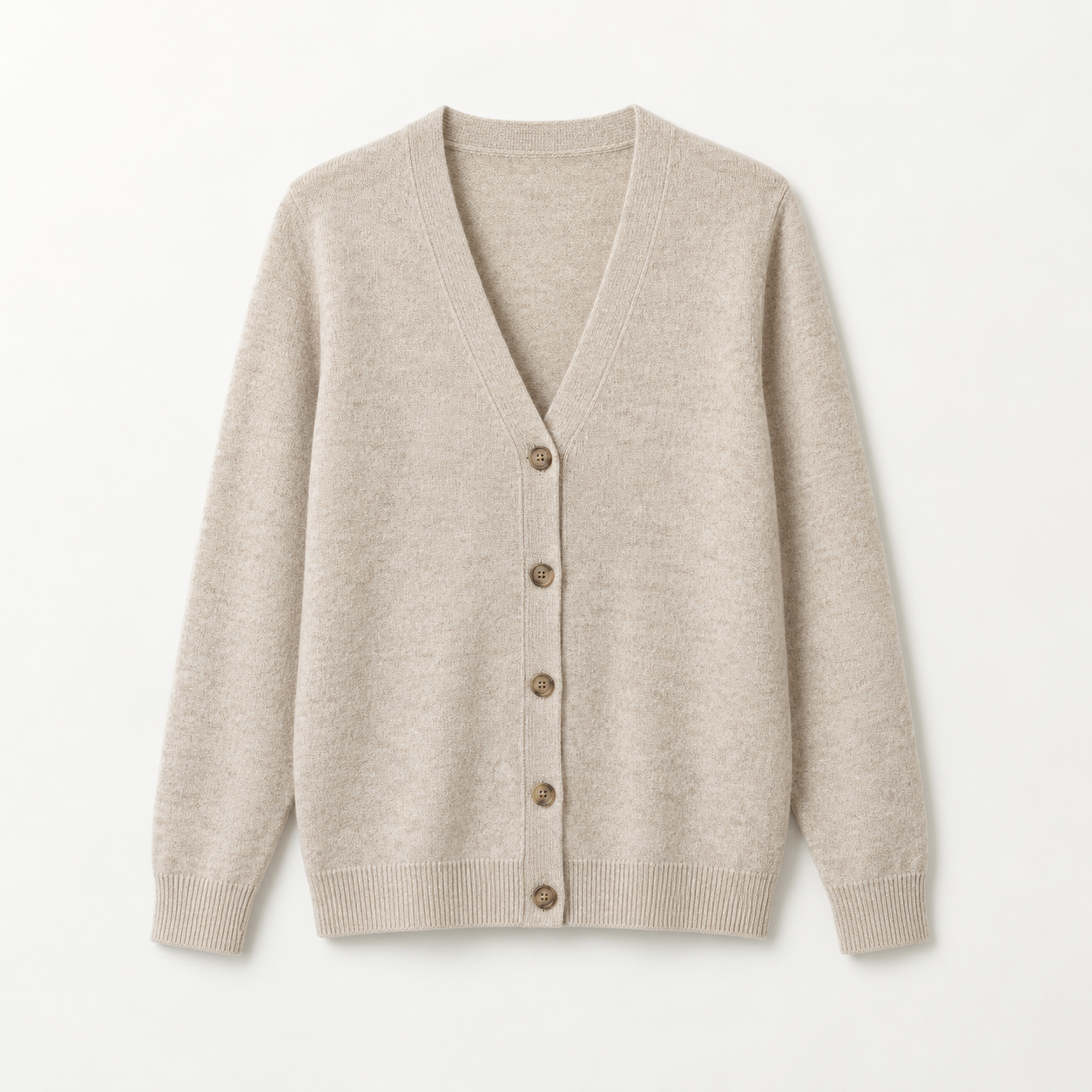 Oatmeal cardigan with a V-neck and buttons